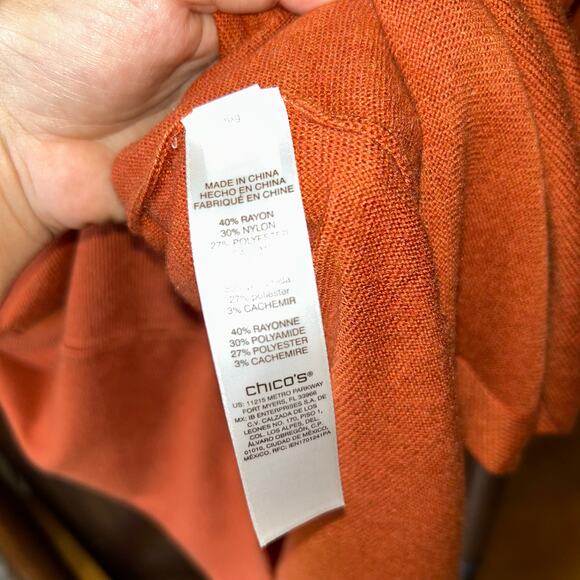 New Chicos Womens Rust Orange Sweater Sz 2 Large 3/4 Sleeve Pullover Sweater - Picture 8 of 10